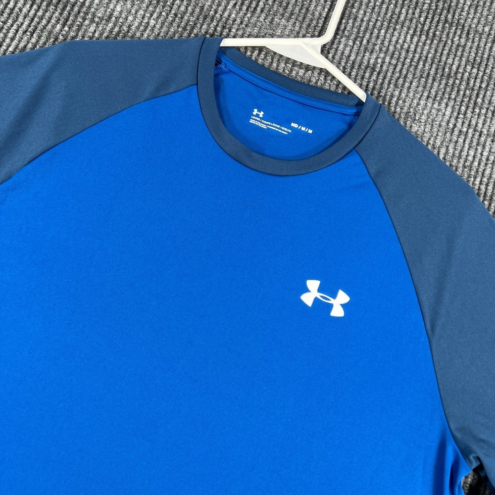 Under Armour Shirt Mens Medium Blue Long Sleeve Loose Fit Heat Gear Active Gym